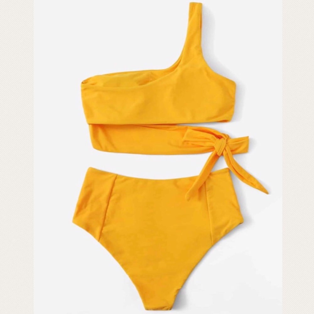 Yellow One Shoulder High Waisted Lined Bikini - Picture 2 of 12
